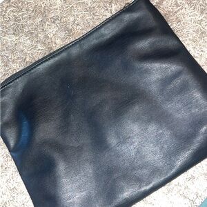 Classic Black Leather Wristlet Clutch